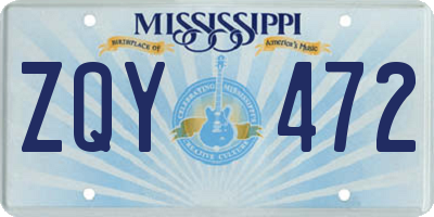 MS license plate ZQY472