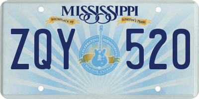 MS license plate ZQY520