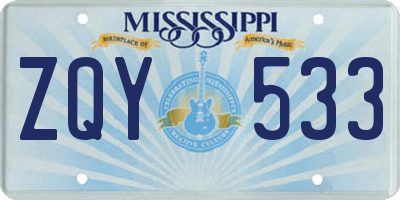 MS license plate ZQY533