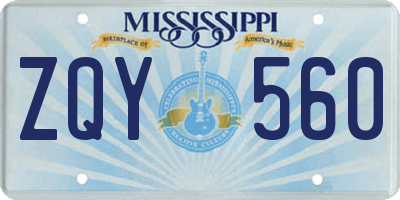 MS license plate ZQY560