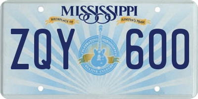 MS license plate ZQY600