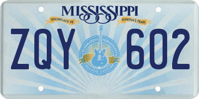 MS license plate ZQY602