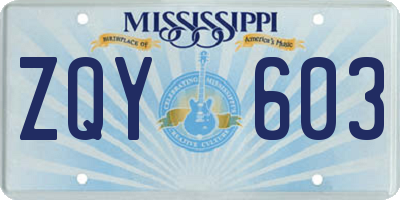 MS license plate ZQY603