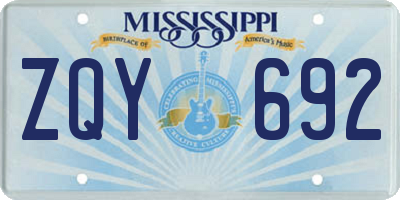 MS license plate ZQY692