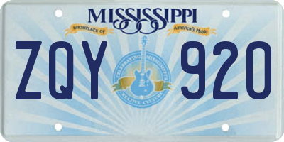 MS license plate ZQY920