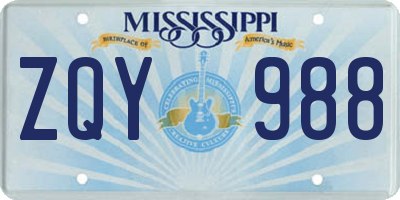 MS license plate ZQY988