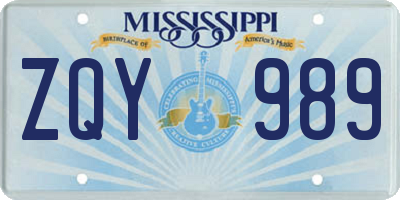 MS license plate ZQY989