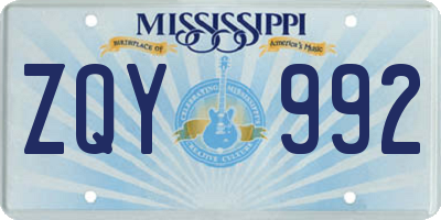 MS license plate ZQY992