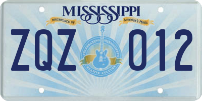 MS license plate ZQZ012