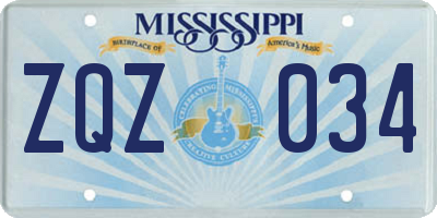 MS license plate ZQZ034