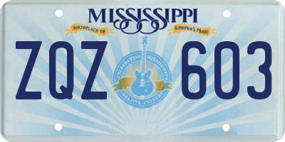 MS license plate ZQZ603