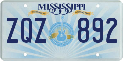 MS license plate ZQZ892