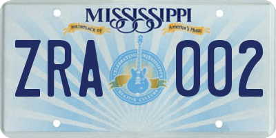 MS license plate ZRA002
