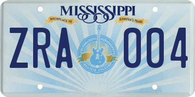 MS license plate ZRA004