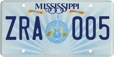 MS license plate ZRA005
