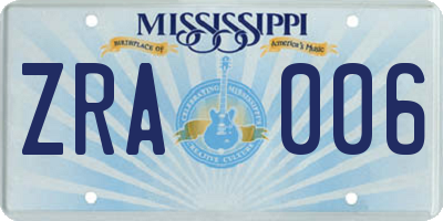 MS license plate ZRA006