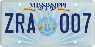MS license plate ZRA007