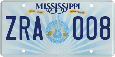 MS license plate ZRA008