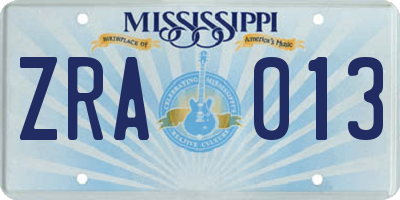 MS license plate ZRA013