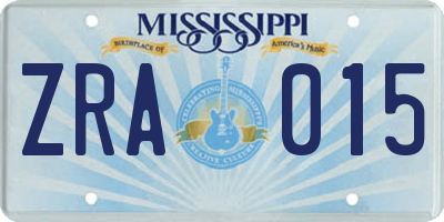 MS license plate ZRA015