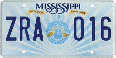 MS license plate ZRA016