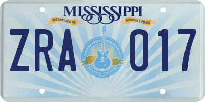 MS license plate ZRA017