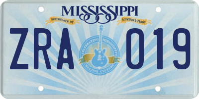 MS license plate ZRA019