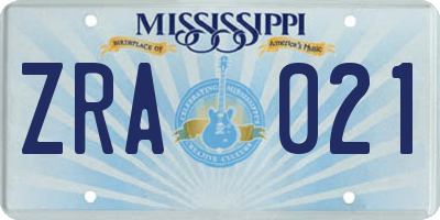 MS license plate ZRA021
