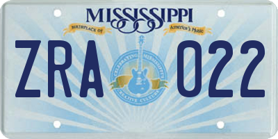 MS license plate ZRA022