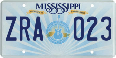 MS license plate ZRA023