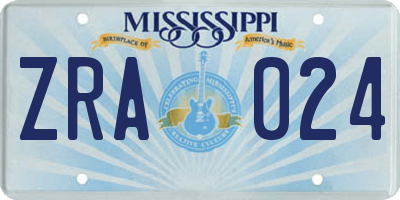 MS license plate ZRA024