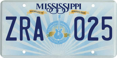 MS license plate ZRA025