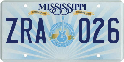 MS license plate ZRA026