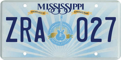 MS license plate ZRA027