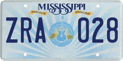 MS license plate ZRA028