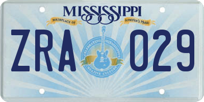 MS license plate ZRA029