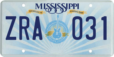 MS license plate ZRA031