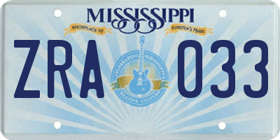 MS license plate ZRA033