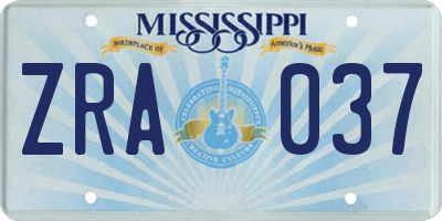 MS license plate ZRA037