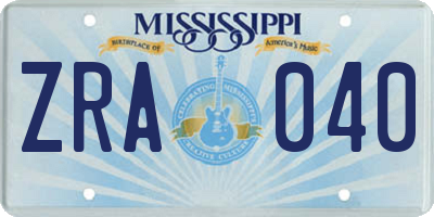 MS license plate ZRA040