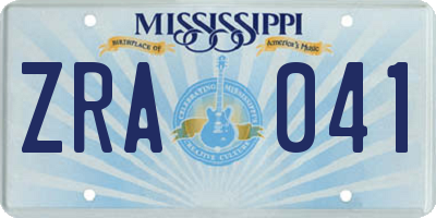 MS license plate ZRA041