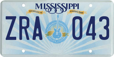MS license plate ZRA043
