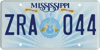 MS license plate ZRA044