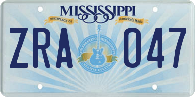 MS license plate ZRA047