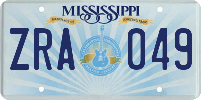 MS license plate ZRA049