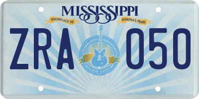 MS license plate ZRA050
