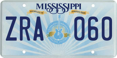 MS license plate ZRA060