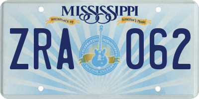 MS license plate ZRA062