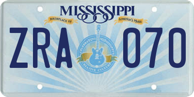 MS license plate ZRA070