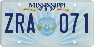 MS license plate ZRA071